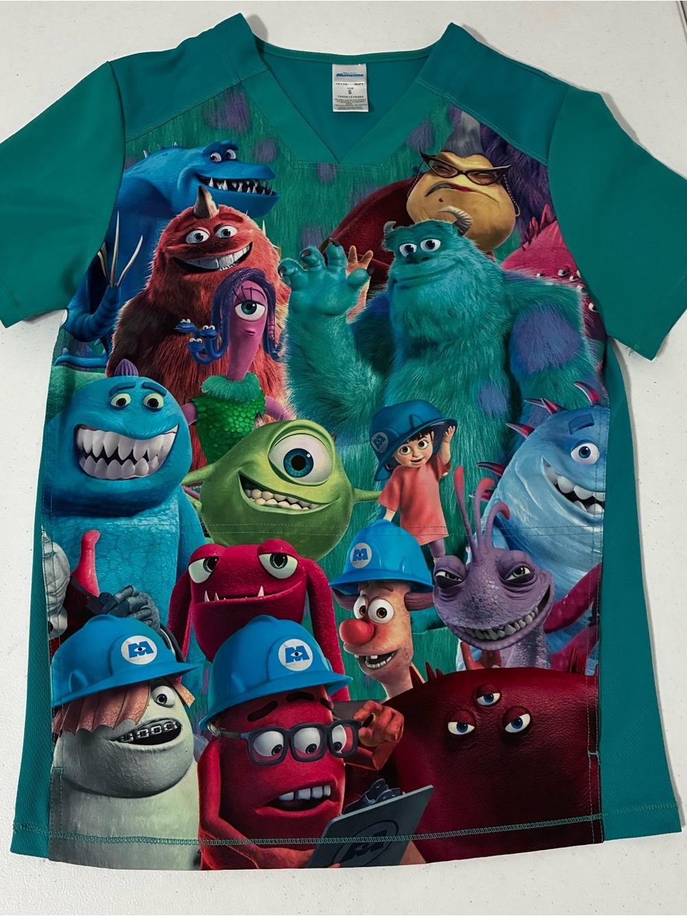 Disney Monsters Inc Character Graphic Scrub Top Teal Size Small